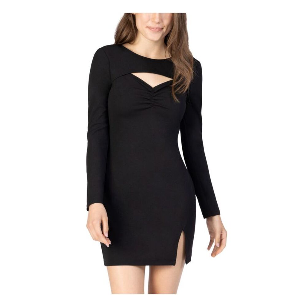 SPEECHLESS Womens Body Con Short Dress Black Long Sleeve Split-hem Juniors XS
